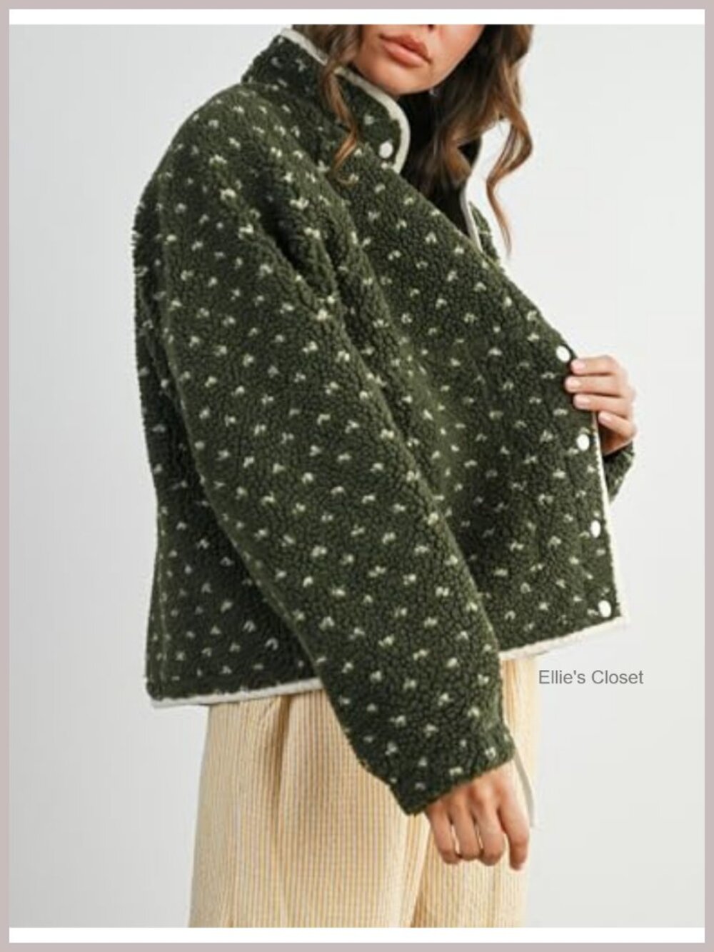 Women's Fleece Jacket Button Down Lapel Collar Quilted Outerwear - Picture 2 of 6